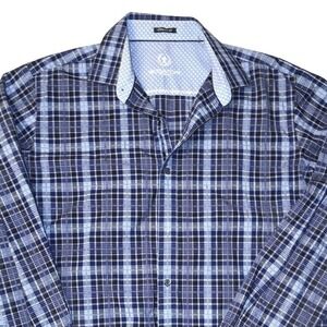 Bugatchi Blue Plaid Shirt Size XL Date Night Cocktail Party Dance Club Las Vegas